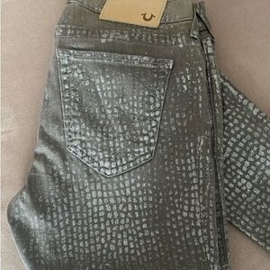 True Religion Grey and Silver Patterned Skinny Jeans